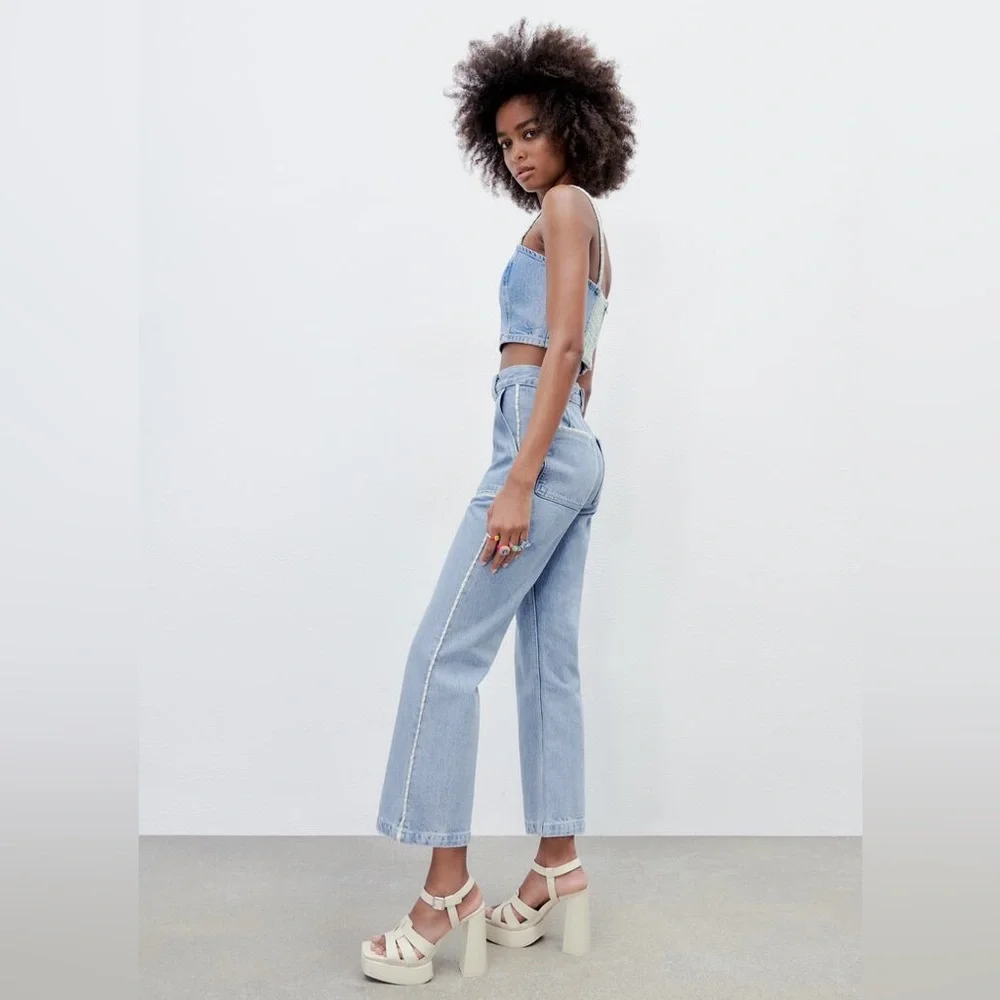 LAST🔥Zara Denim Matching 2 Piece Set! Stitch & Rhinestone Detail. - Picture 9 of 15